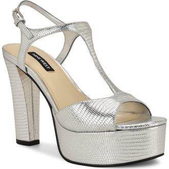 Nine West Naini Ankle Strap Platform Sandal in Silver at Nordstrom, Size 7.5