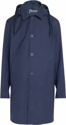 Herno Mens Single-Breasted Technical Raincoat Jacket In Navy