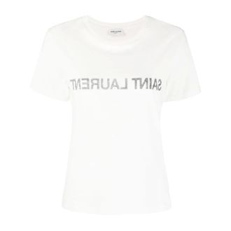 Saint Laurent T-Shirts, female, White, Size: L Reverse Logo T-Shirt
