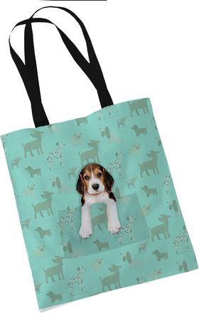 Bang Tidy Clothing Beagle Gifts for Dog Lovers Owners - Reusable Shopper Shoulder Tote Bags - Cloth Fabric Gift Bag with Dogs on - GREEN