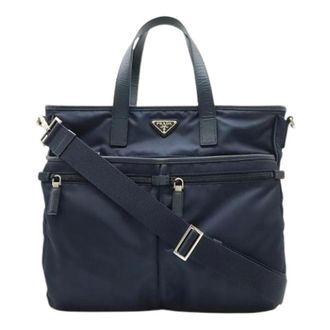 Prada Pre-owned Tote Bags, female, Blue, Size: ONE SIZE Pre-owned Nylon Tote Bag