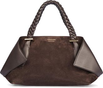 Ferragamo Brown Suede Handbag with Braided Leather Handles