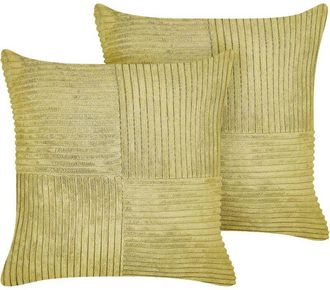 Beliani Conjunto De 2 Cojines De Pana Verde Oliva 43 X 43 Cm Patr&oacute;n A Rayas Moderno Millet