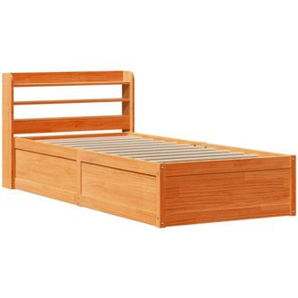 vidaXL Vidaxl - Estructura Cama Con Cabecero Madera Pino Marr&oacute;n Cera 100x200 Cm