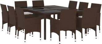vidaXL Juego De Comedor De Jard&iacute;n 11 Piezas Rat&aacute;n Sint&eacute;tico Marr&oacute;n Vidaxl