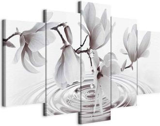 Artgeist Imagen - Magnolias Junto Al Agua (5 Partes) Gris Ancho