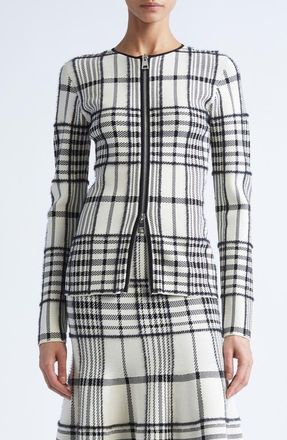 Brandon Maxwell Greer Plaid Jacquard Cardigan in Ivory Plaid at Nordstrom, Size X-Small