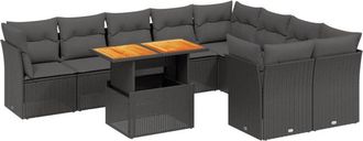 vidaXL Vidaxl - Set De Sof&aacute;s De Jard&iacute;n 10 Pzas Cojines Rat&aacute;n Sint&eacute;tico Negro