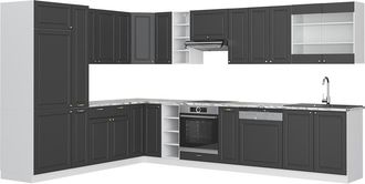 Vicco Cocina Esquinera Fame-line, Antracita Casa De Campo/blanco, 347 X 257 Cm Sin Encimera
