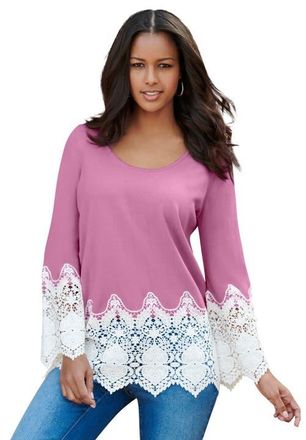 Roaman's Fine Gauge Lace Pullover Sweater in Mauve Orchid at Nordstrom, Size 16