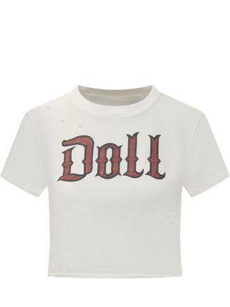 Dolce & Gabbana Dolce & Gabbana White Crop T-Shirt With Doll Print