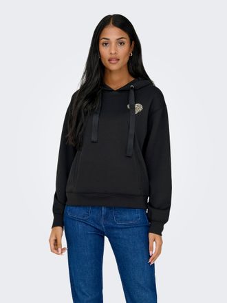 Only Kapuzensweatshirt ONLY ONLALINA LIFE L/S PRINT HOOD SWT, Damen, Gr. XL, schwarz print:wild, Sweatware, Obermaterial: 93% Polyester, 7% Elasthan, bedru