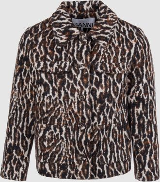 Ganni Blazer Brushed Leopard Egret
