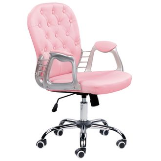 Beliani Silla De Oficina Reclinable De Piel Sint&eacute;tica Rosa Plateado Negro Giratorio Princesspleto Princess