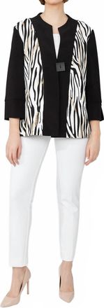 Frank Lyman Design Zebra Print 3/4 Sleeves Jacket In Black/off-White