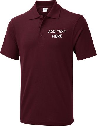 Generic Personalised Embroidered Custom Left Chest Text Olympic Polo Shirt, Your Text here Workwear Office Staff Industrial Unisex Adults Top (Maroon, XL, x_l