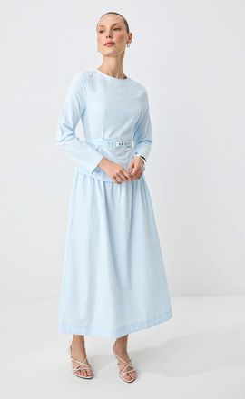 Trendyol Modest Dames Blauw Effen Maxi Lang Casual Skater Modest Jurken