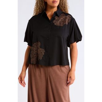 Wit & Wisdom Drop Shoulder Bubble Sleeve Top in Black at Nordstrom, Size 2X