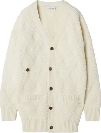 Lanvin Losvallende Cardigan in Kabelgebreide Wol - Heren - Truien - Beige - Maat: S/M Wol