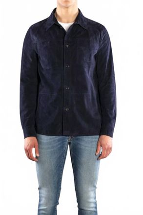 Moorer Suede Long Sleeve Shirt In Blue