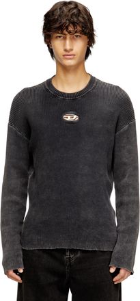 Diesel Cut-out ribbed jumper with Oval D plaque - Knitwear - Man - Grey