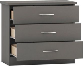 Seconique Nevada 3 Drawer Chest - L40 x W81 x H70.5 cm - 3D Effect Grey