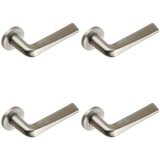 Loops 4x PAIR Chunky Flat Tapered Bar Handle on Round Rose Concealed Fix Satin Steel in Metallics
