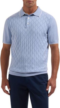 Bugatchi Argyle Short Sleeve Polo Sweater in Air Blue at Nordstrom, Size Xx-Large