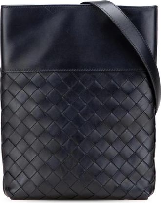 Bottega Veneta Pre-owned Elegante Leren Crossbody Tas met Geweven Detail - Dames - Vintage Schoudertas - Zwart - ONE Size - Leer - Vintage