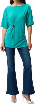 Joseph Ribkoff Brooch Fit And Flare Boat Neck Tunic Top In Oceanic