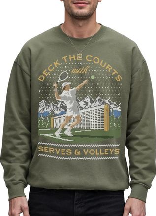 Sanfran Clothing Deck The Courts Christmas Jumper With Serves And Volleys Padel Tennis Sport Racquet Ugly Xmas Unisex Sweater Sweatshirt Medium/Forest Green