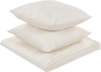 Beliani Colcha Con Cojines Estampado En Relieve Poli&eacute;ster 140 X 210 Cm Blanco Crema Rudkhan