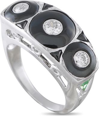Luxury Bazaar Antique Platinum 0.45ct Diamond and Onyx Ring MF12-082526