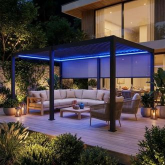 Sweeek P&eacute;rgola bioclim&aacute;tica 3x6m el&eacute;ctrica de aluminio con led + 2 toldos de