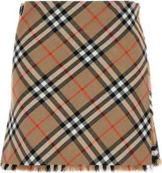 Burberry Light Brown Checked Mini Skirt