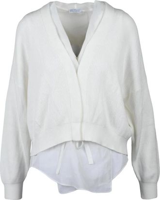 Brunello Cucinelli Cardigan Aperto - Dames - Vesten - Wit - XS - Katoen - Truien & Vesten