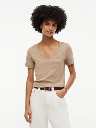 Tommy Hilfiger Womens V-Neck Favorite T-Shirt - Dark Beige - XXL