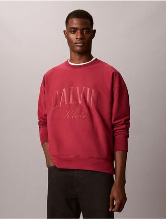 Calvin Klein Jeans Calvin Klein Mens Premium Terry Arch Logo Sweatshirt - Red - 2XL