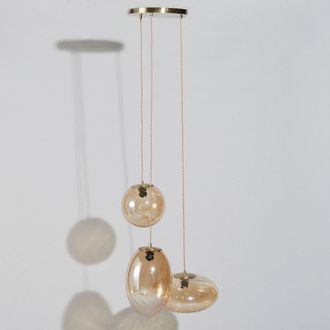 Maisons du monde L&aacute;mpara de techo con 3 pantallas de vidrio estriado &aacute;mbar