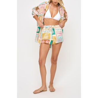 L*Space Rio Linen Cover-Up Drawstring Shorts in Postcards at Nordstrom Rack, Size X-Small