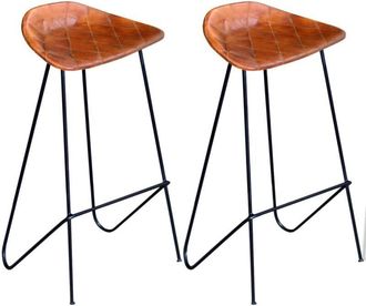 vidaXL Vidaxl - Taburetes De Cocina 2 Unidades Cuero Aut&eacute;ntico Negro Y Marr&oacute;n