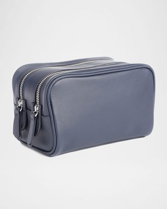 Royce Leather Monogrammed Double Zip Leather Toiletry Bag, Personalized