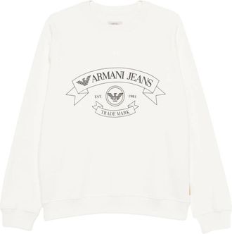 Emporio Armani Logo-Print Crewneck Sweatshirt - Heren - Sweatshirts - Wit - M - Katoen - Hoodies & sweatvesten