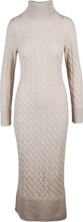 Eleventy Long High Neck Cashmere Dress With Cable Knit Pattern