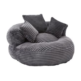 Urban Meuble Sill&oacute;n redondo grande de pana gris, silla lounge con cojines