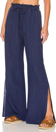 Bella Dahl Smocked Waist Side Slit Wide Leg Pant In Marine Blue