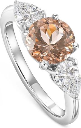Pompeii3 2.75Ct Morganite & Pear Shape 3-Stone Diamond Engagement Ring 14k Gold Lab Grown