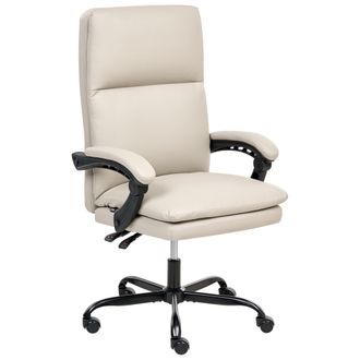 Beliani Beliani - Silla Ejecutiva De Oficina Asiento Inclinable Acolchado Grueso Piel Sint&eacute;tica Beige Claro Serene
