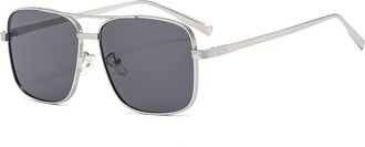 Generic Square Mens Large Frame Sunglasses Outdoor Vacation Womens Metal Sun Glasses(Silver)