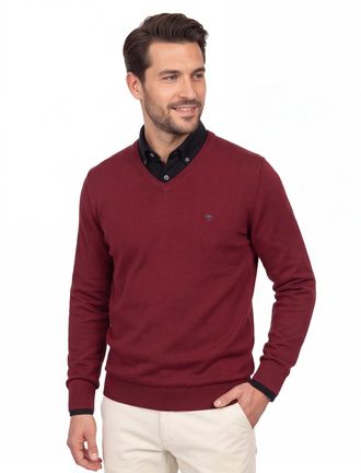 Fynch-Hatton katoenen Fynch Hatton v-hals trui effen rood